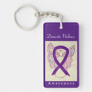 Domestic Violence Awareness Ribbon Angel Keychain