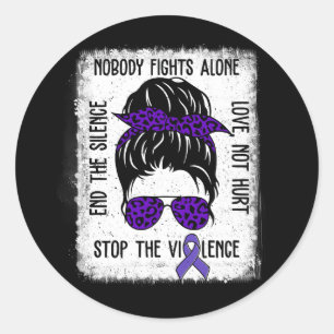 Domestic Violence Awareness Stop End Messy Bun Vio Classic Round Sticker