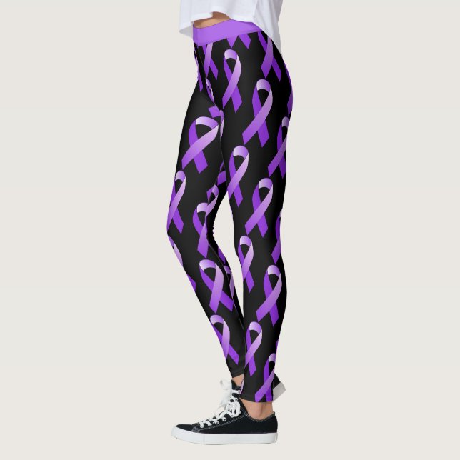 Domestic Violence DV Awareness Purple Ribbon Leggings (Left)