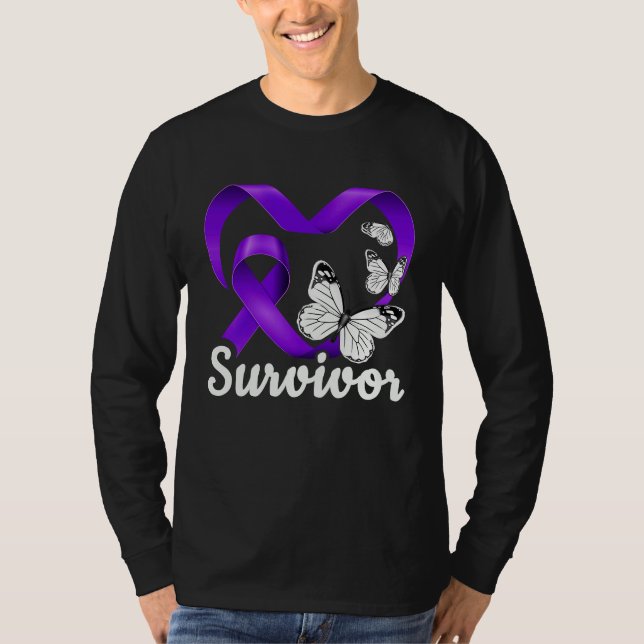Domestic Violence Survivor purple heart butterflie T-Shirt (Front)