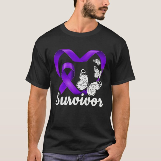 Domestic Violence Survivor purple heart butterflie T-Shirt (Front)