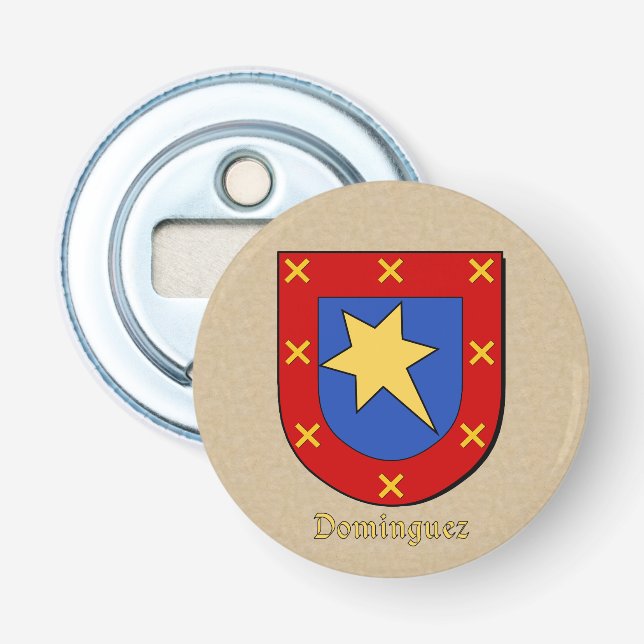 Dominguez Heraldic Arms on Parchment Style Back Bottle Opener (Front)