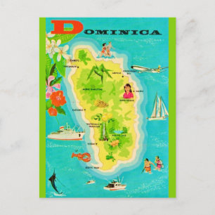 Dominica Caribbean Island Map Postcard
