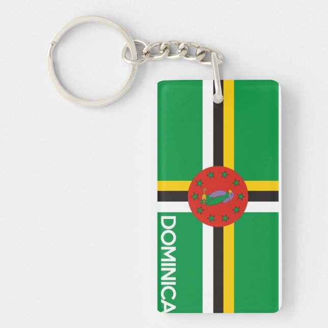 dominica country flag symbol name text keychain (Front)
