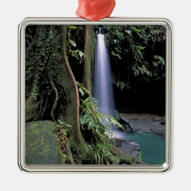 Dominica, Emerald Pool, Waterfall. Metal Ornament (Front)