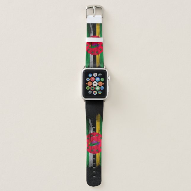 Dominica flag brush stroke, national flag apple watch band (Front)