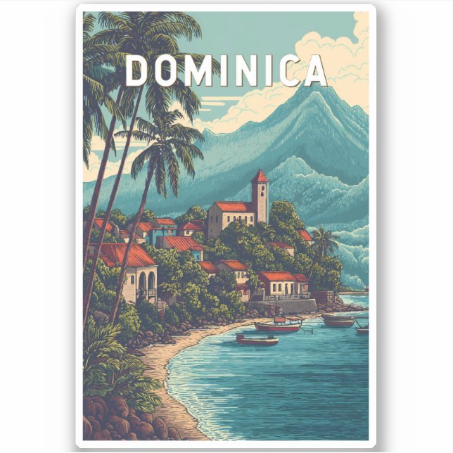 Dominica Illustration Travel Art Vintage Sticker (Front)