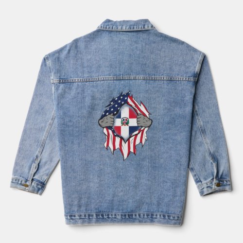 Dominican American Flags Hands Ripping Flag  Denim Jacket