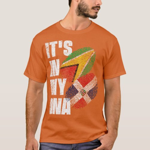 Dominican And Guyanese Mix DNA Flag Heritage T_Shirt