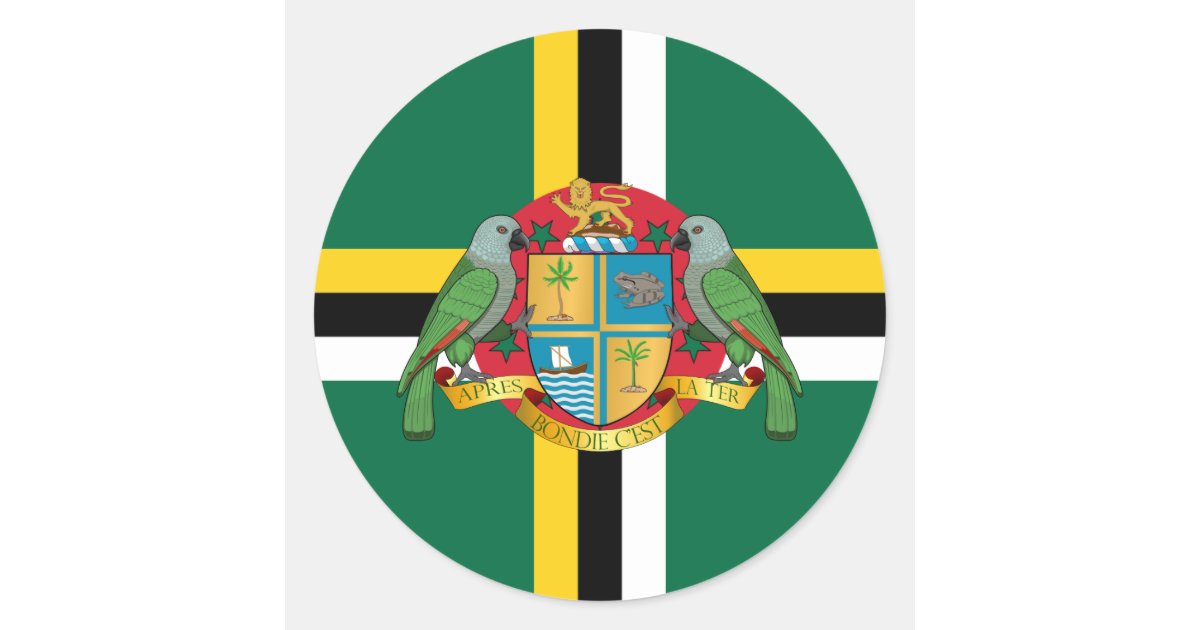 Dominican Flag & Coat of Arms, Flag of Dominica Classic Round Sticker