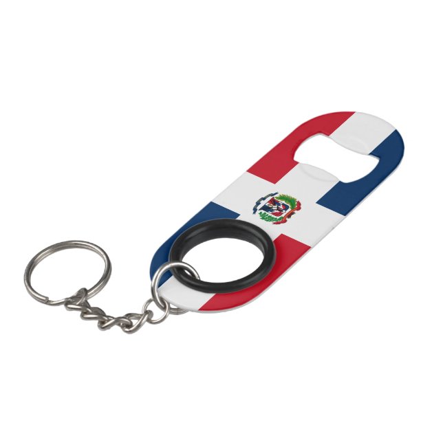 Dominican Flag Keychain Bottle Opener (Front Angled)