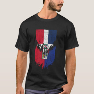 Dominican Haitian Flags Ripped Torn Dominican Repu T-Shirt