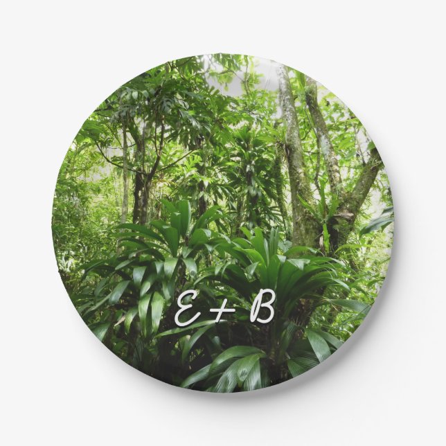 Dominican Rain Forest I Tropical Green Nature Paper Plates (Front)