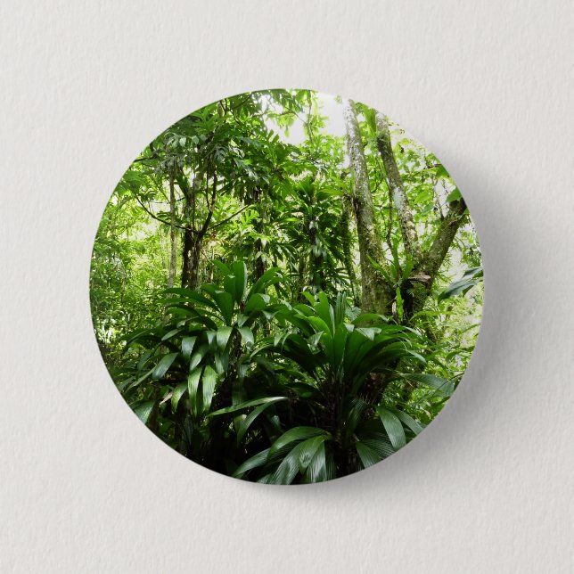 Dominican Rain Forest I Tropical Green Nature Pinback Button (Front)