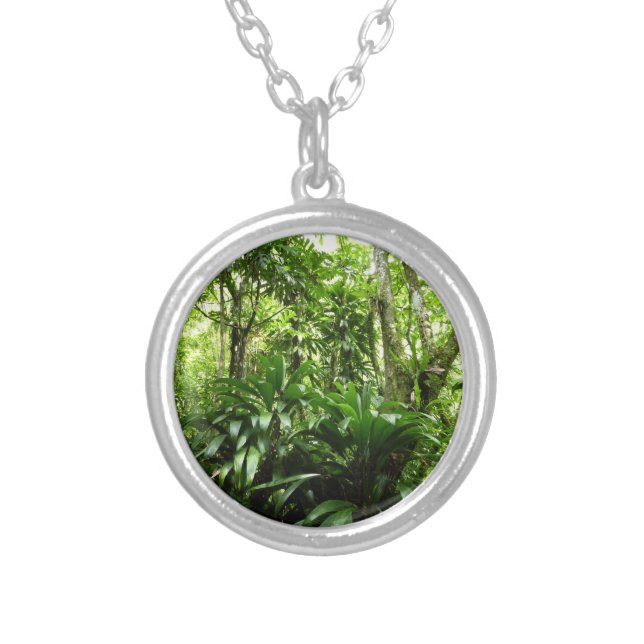 Dominican Rain Forest I Tropical Green Nature Silver Plated Necklace (Front)