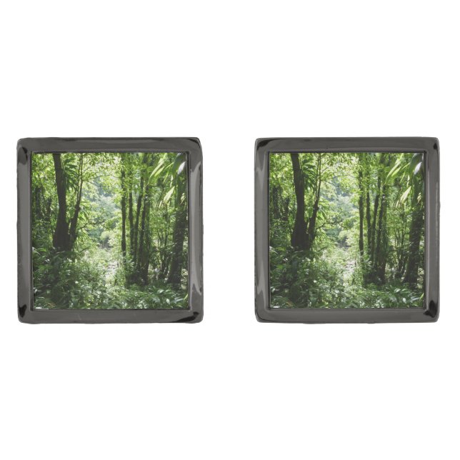Dominican Rain Forest II Tropical Green Cufflinks (Front)