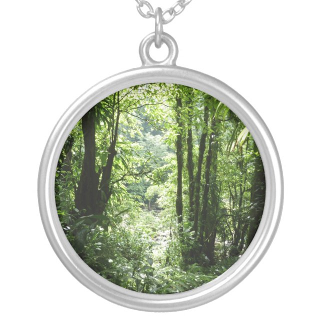 Dominican Rain Forest II Tropical Green Silver Plated Necklace (Front)
