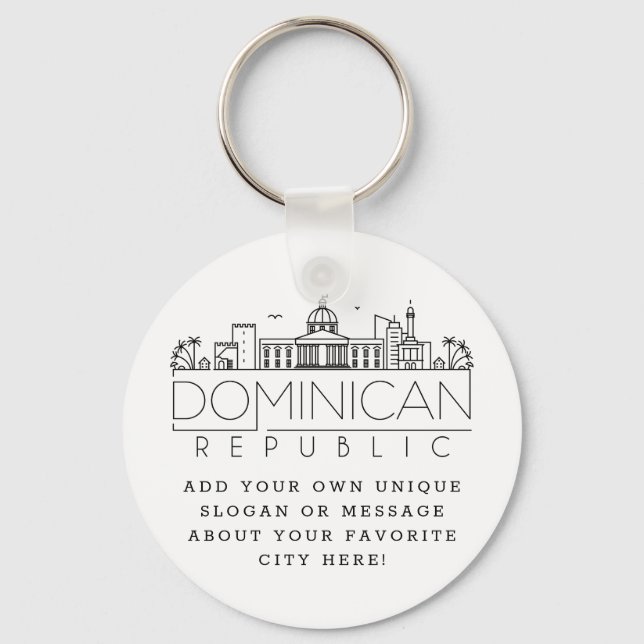 Dominican Rep Stylized Skyline | Custom Slogan Keychain (Front)