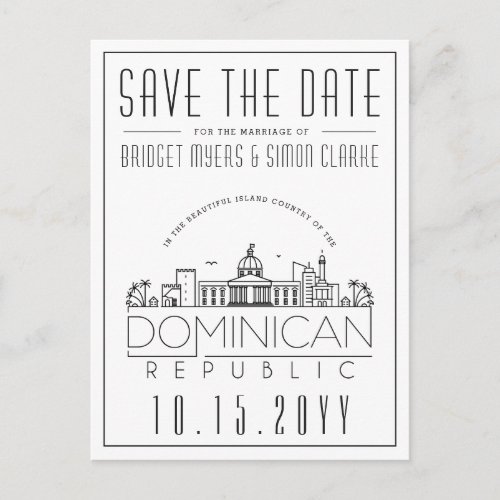 Dominican Rep  Stylized Skyline Save the Date Postcard