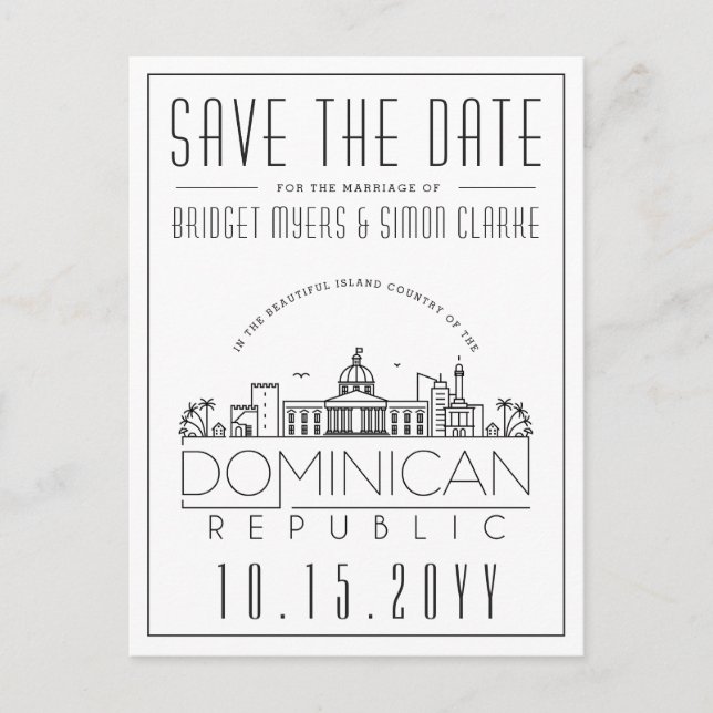 Dominican Rep. | Stylized Skyline Save the Date Postcard (Front)