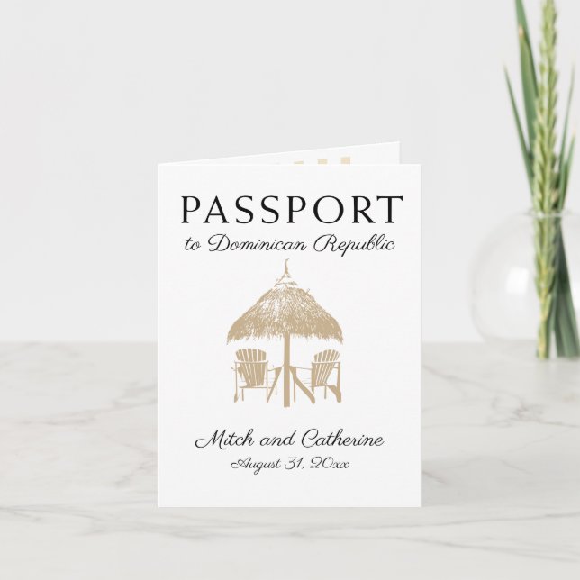 Dominican Repbulic Tan Palm Tree Passport Wedding Invitation (Front)