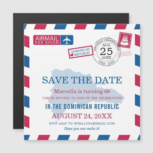 Dominican Republic Airmail Birthday Celebration Magnetic Invitation