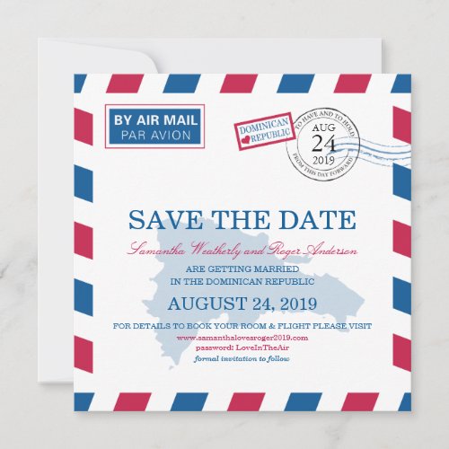 Dominican Republic Airmail Wedding Save The Date Invitation