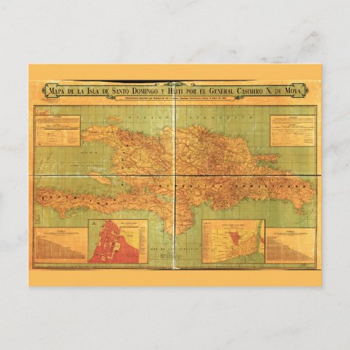 Dominican Republic and Haiti Map 1906 Postcard