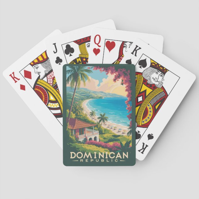 Dominican Republic Beach Illustration Travel Art Poker Cards (Back)
