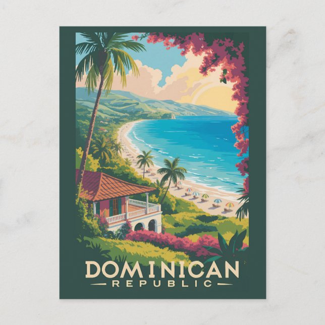 Dominican Republic Beach Illustration Travel Art Postcard (Front)