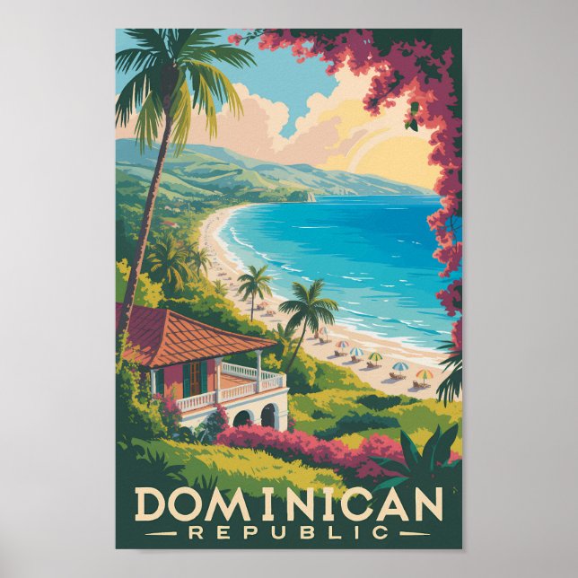 Dominican Republic Beach Illustration Travel Art Poster (Front)