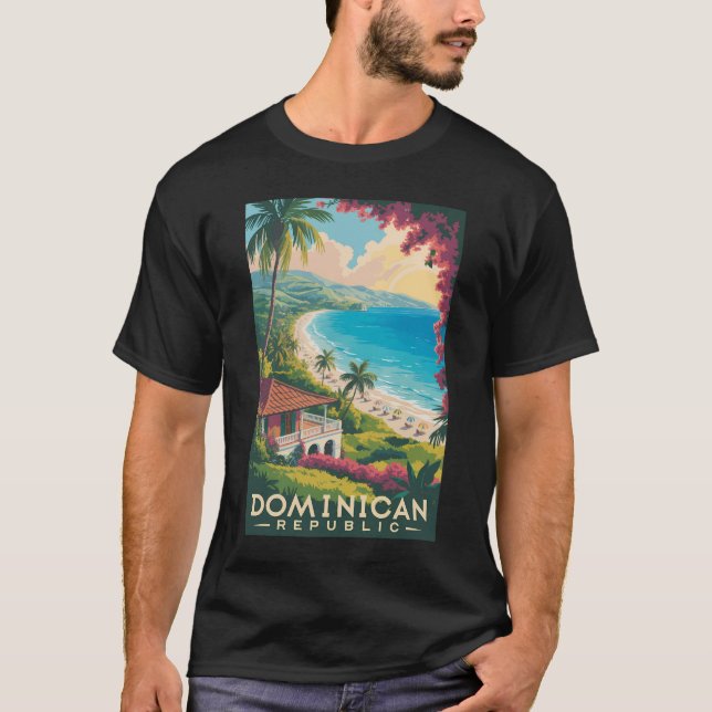 Dominican Republic Beach Illustration Travel Art T-Shirt (Front)