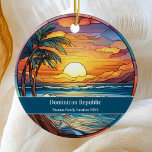 Dominican Republic Beach Vacation Ceramic Ornament<br><div class="desc">Cute faux stained glass beachy scene,  personalizable Dominican Republic Hawaii Beach Trip souvenir. Great for Christmas and family vacation keepsake,  or honeymoon momento.

Customization:
Change Caption and year to make it unique.</div>