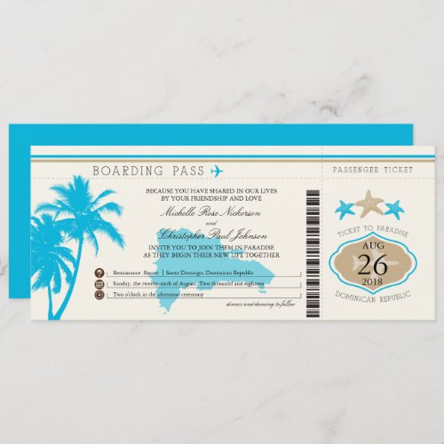 Dominican Republic Boarding Pass Palm Trees Invitation