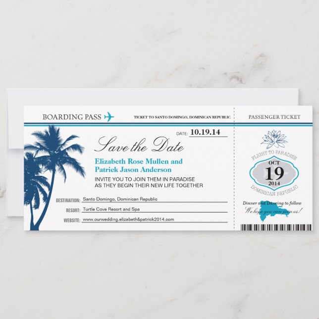 Dominican Republic Boarding Pass Save the Date (Front)