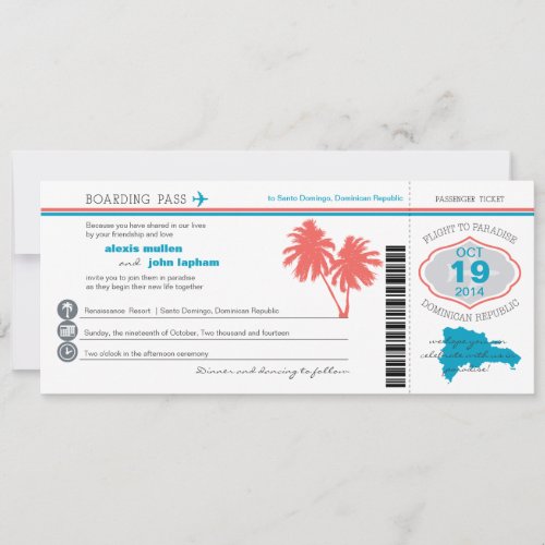 Dominican Republic Boarding PassWedding Invitation