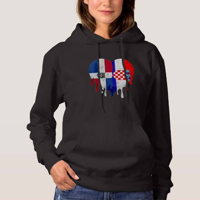 Dominican Republic Croatia Flag Heart Citizen Patr Hoodie (Front)