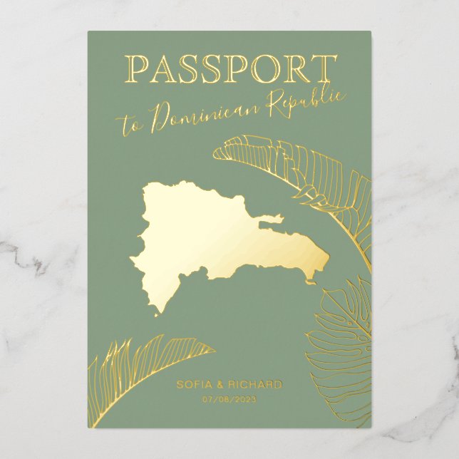 Dominican Republic Destination Wedding Passport Foil Invitation (Front)