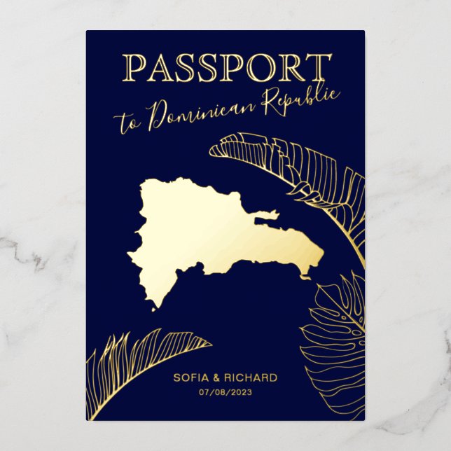 Dominican Republic Destination Wedding Passport Foil Invitation (Front)