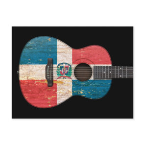 Dominican Republic Flag Acoustic Guitar, black Postcard