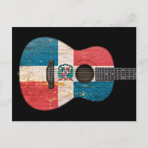 Dominican Republic Flag Acoustic Guitar black Postcard