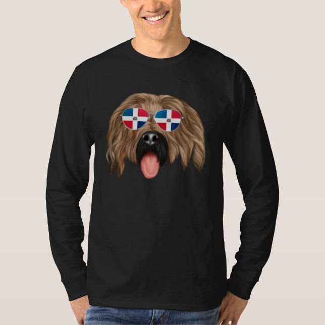Dominican Republic Flag Briard Dog Pocket T-Shirt (Front)