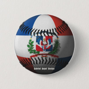 Dominican Republic Flag Covered Baseball Pinback Button