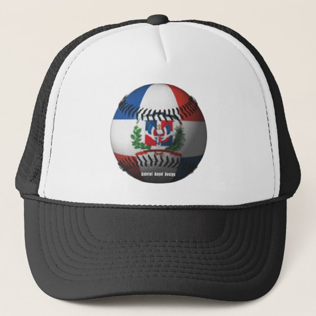 Dominican Republic Flag Covered Baseball Trucker Hat (Front)
