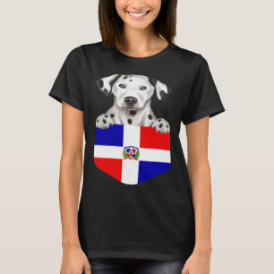 Dominican Republic Flag Dalmatian Dog In Pocket T-Shirt