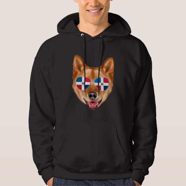 Dominican Republic Flag Finnish Spitz Dog Pocket Hoodie (Front)