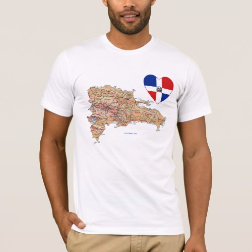 Dominican Republic Flag Heart and Map T_Shirt