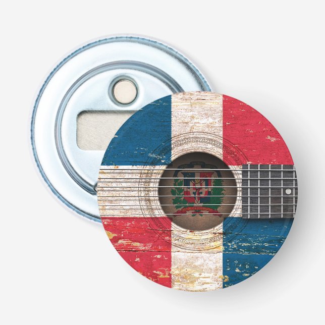 Dominican Republic Flag on Old Acoustic Guitar Bottle Opener (Front)