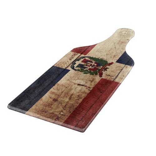 Dominican Republic Flag on Old Wood Grain Cutting Board