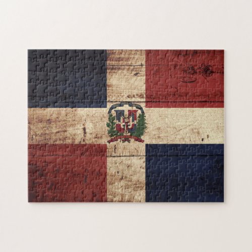 Dominican Republic Flag on Old Wood Grain Jigsaw Puzzle